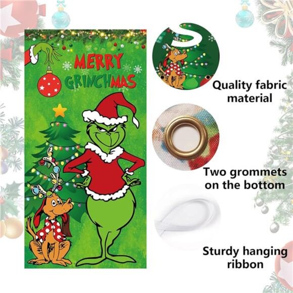 Merry Grinchmas Door Cover, Christmas‎ Porch Welcome Banner for Indoor/Outdoor - Picture 6 of 8